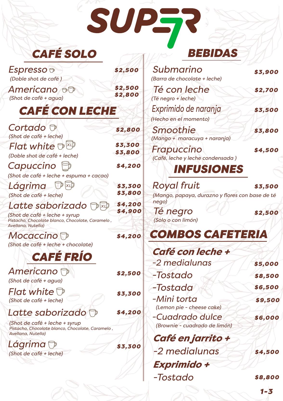 super7café, menú hoja 1